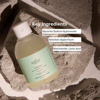 FaceCraft Clean daily face cleanserwith Niacinamide, Lactic acid & sodium Hyaluronate for smooth hydrated glowing skin.