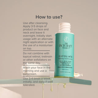 How to use FaceCraft Exfoliate serum with AHAs BHAs - application guide for dark spots and skin brightening