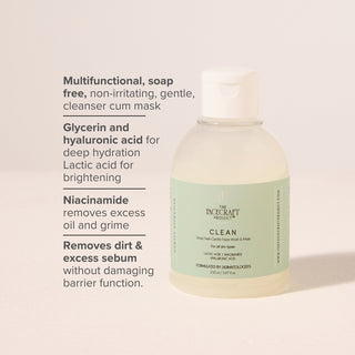 FaceCraft Clean gentle cleanser and mask with glycerin, hyaluronic acid, niacinamide and lactic acid for hydration, brightening and oil control
